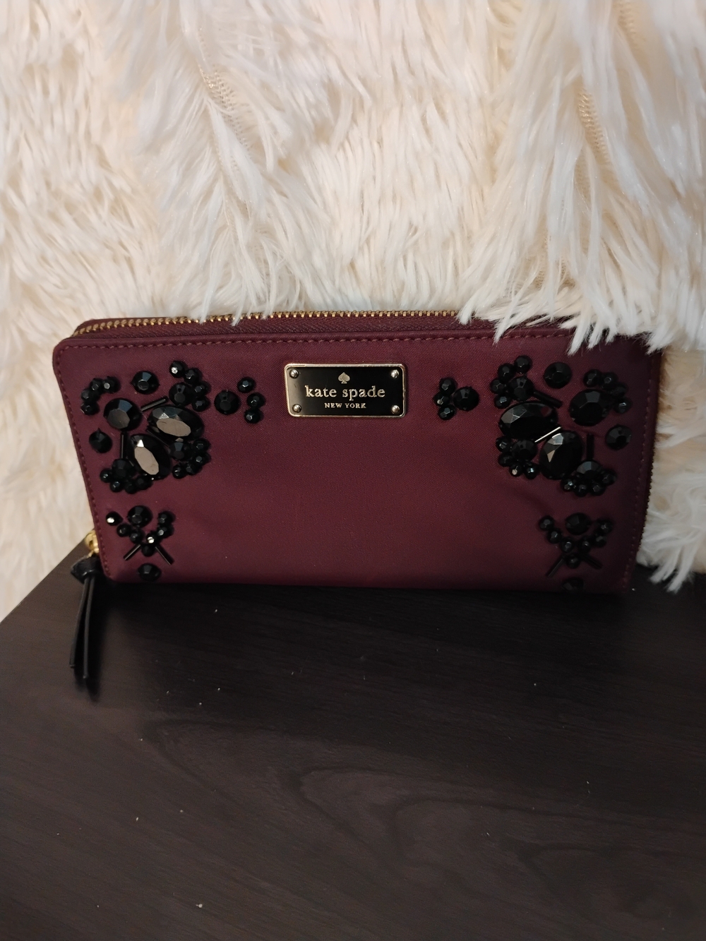Kate Spade Burgundy BeadedJeweled Zip Wallet NWOT